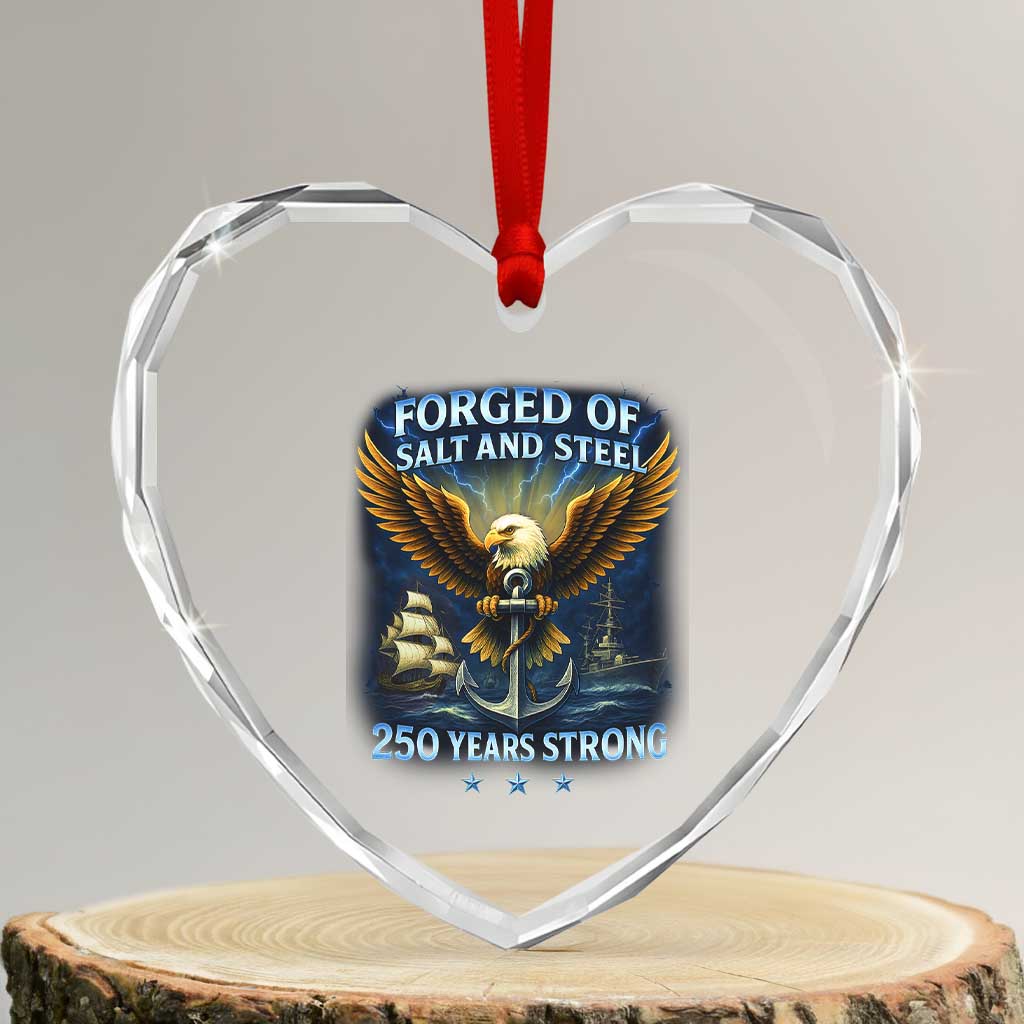 Navy Veteran 250th Anniversary Heart Crystal Glass Ornament Forged of Salt and Steel US Naval Ships 250th Anniversary TS10 Transparent Glass 3'' Heart Print Your Wear