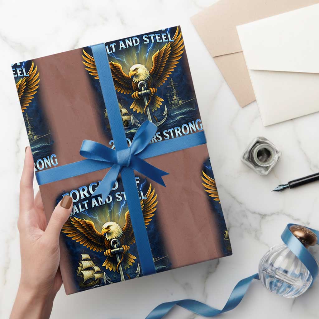 Navy Veteran 250th Anniversary Wrapping Paper Roll Forged of Salt and Steel US Naval Ships 250th Anniversary TS10 Mocha Print Your Wear