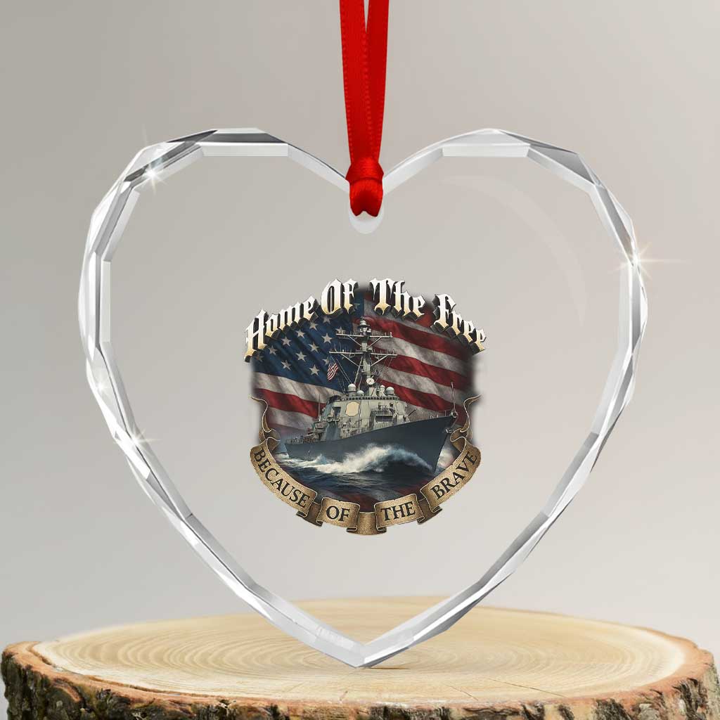 Navy Veteran Heart Crystal Glass Ornament Home Of The Free Because Of The Brave American Flag TS11 Transparent Glass 3'' Heart Print Your Wear