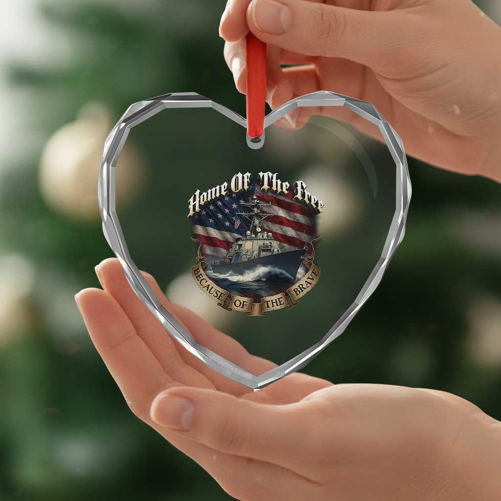 Navy Veteran Heart Crystal Glass Ornament Home Of The Free Because Of The Brave American Flag TS11 Print Your Wear