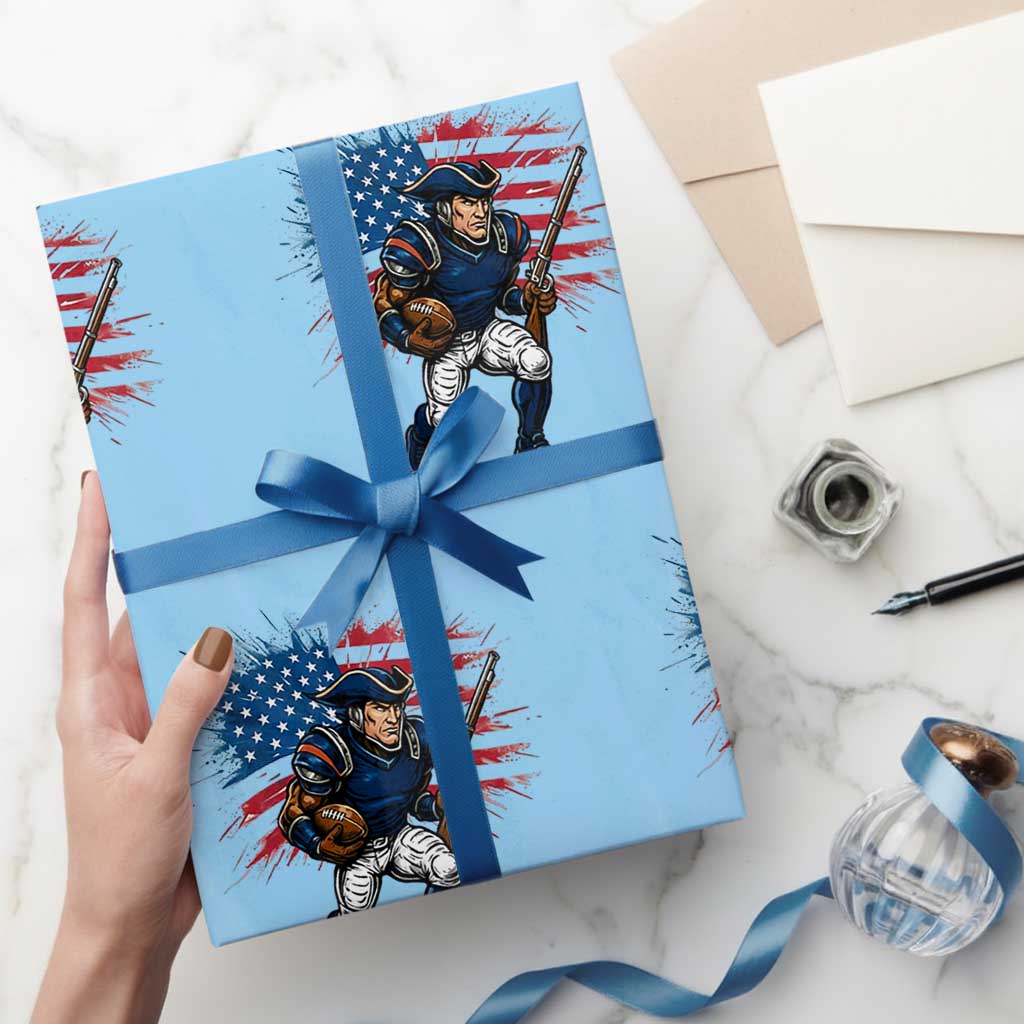 NE Football Fan Supporter Wrapping Paper Roll American Flag Pride Gift TS12 Light Blue Print Your Wear