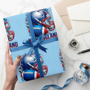 NE Football Spirit Wrapping Paper Roll Game Day Sports Fan Gift TS12 Light Blue Print Your Wear