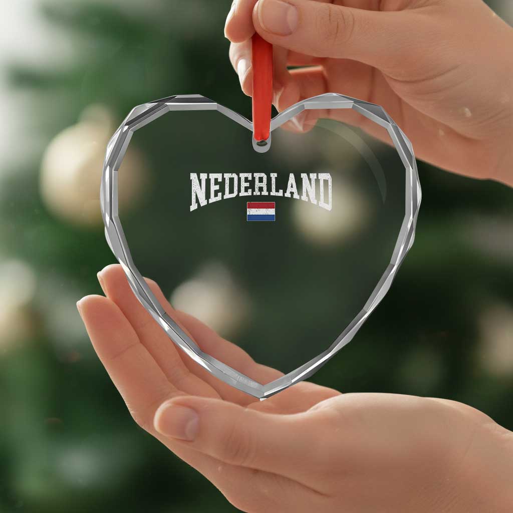 Nederland Sports Throwback Design Heart Crystal Glass Ornament Vintage Dutch Holland Flag Soccer Jersey Style