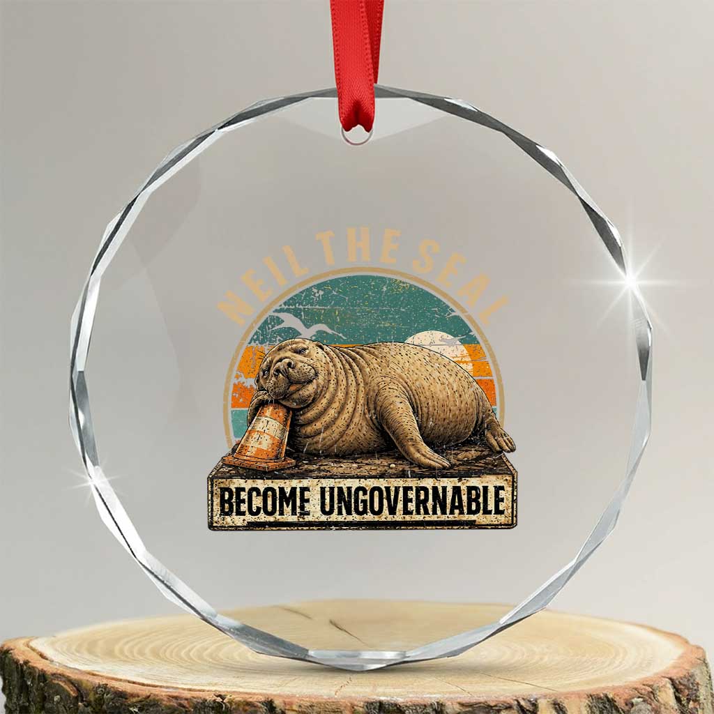 Neil The Seal Become Ungovernable Crystal Glass Ornament Funny Elephant Seal Meme TS14 Transparent Glass 3'' Circle Print Your Wear