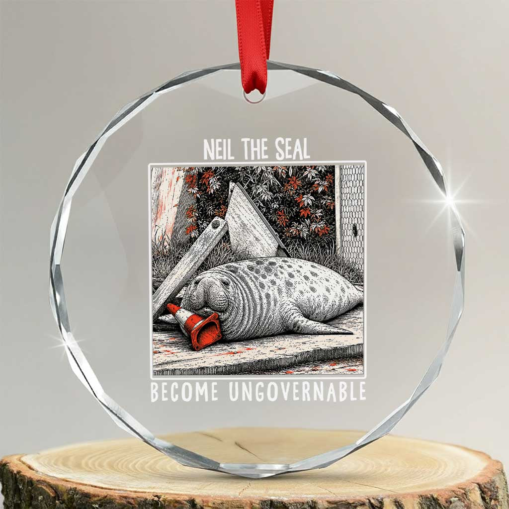Neil The Seal Become Ungovernable Crystal Glass Ornament Vintage Elephant Seal Animal Meme TS14 Transparent Glass 3'' Circle Print Your Wear