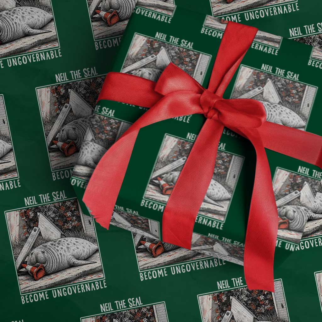 Neil The Seal Become Ungovernable Wrapping Paper Roll Vintage Elephant Seal Animal Meme TS14 Green Print Your Wear