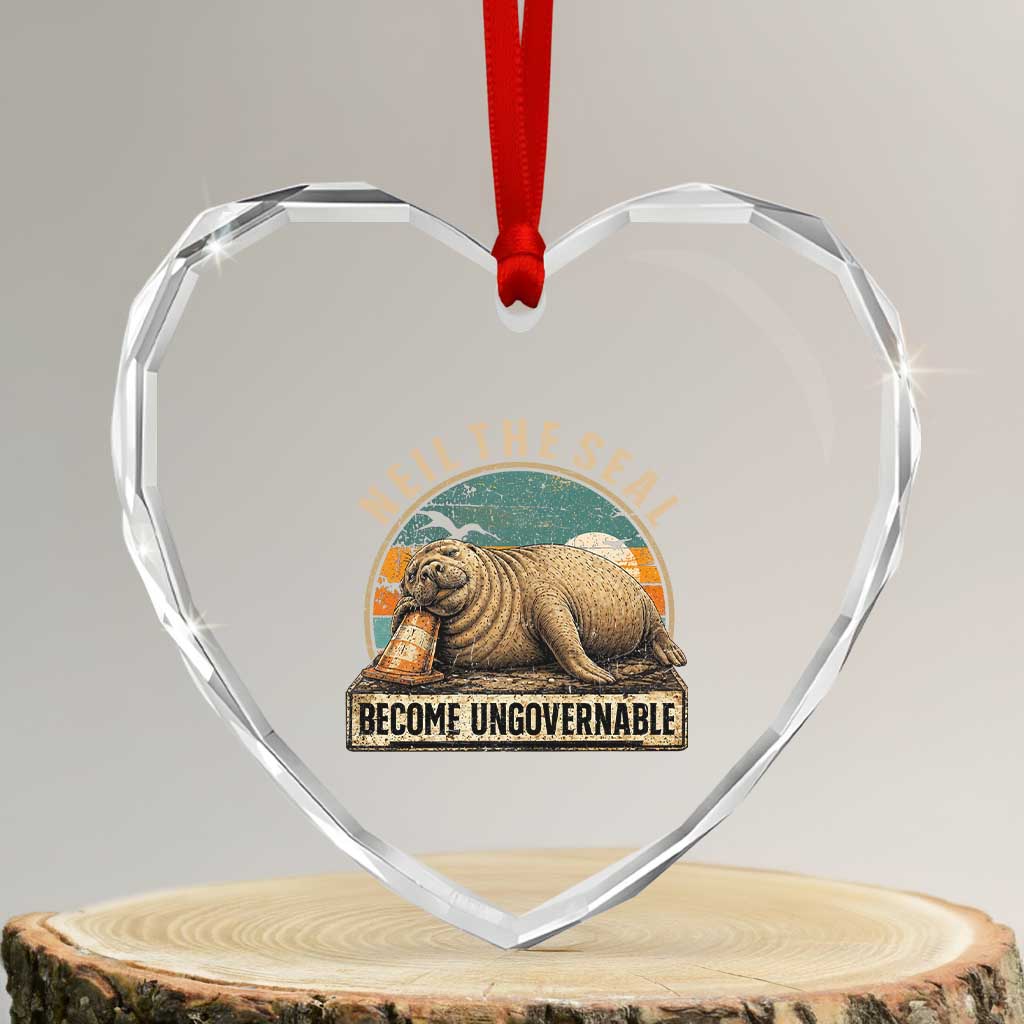 Neil The Seal Become Ungovernable Heart Crystal Glass Ornament Funny Elephant Seal Meme TS14 Transparent Glass 3'' Heart Print Your Wear