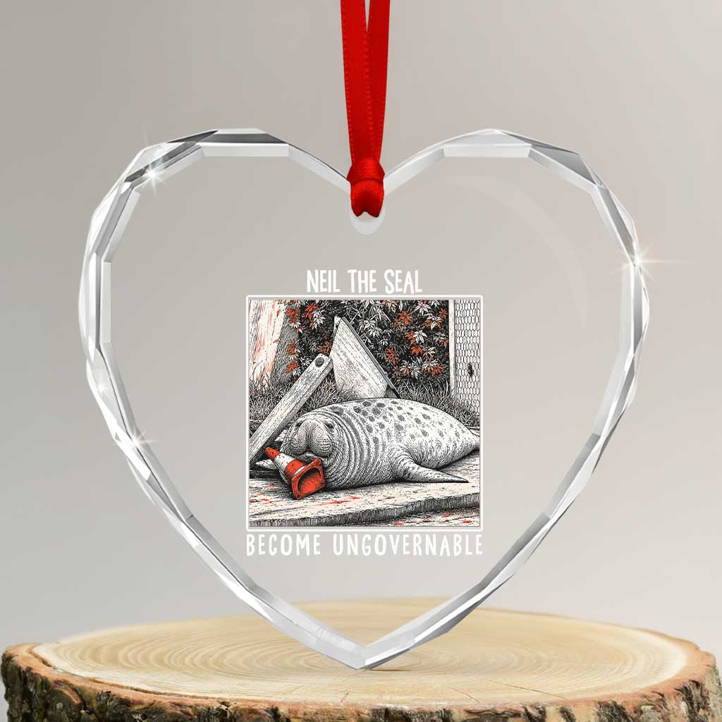Neil The Seal Become Ungovernable Heart Crystal Glass Ornament Vintage Elephant Seal Animal Meme TS14 Transparent Glass 3'' Heart Print Your Wear