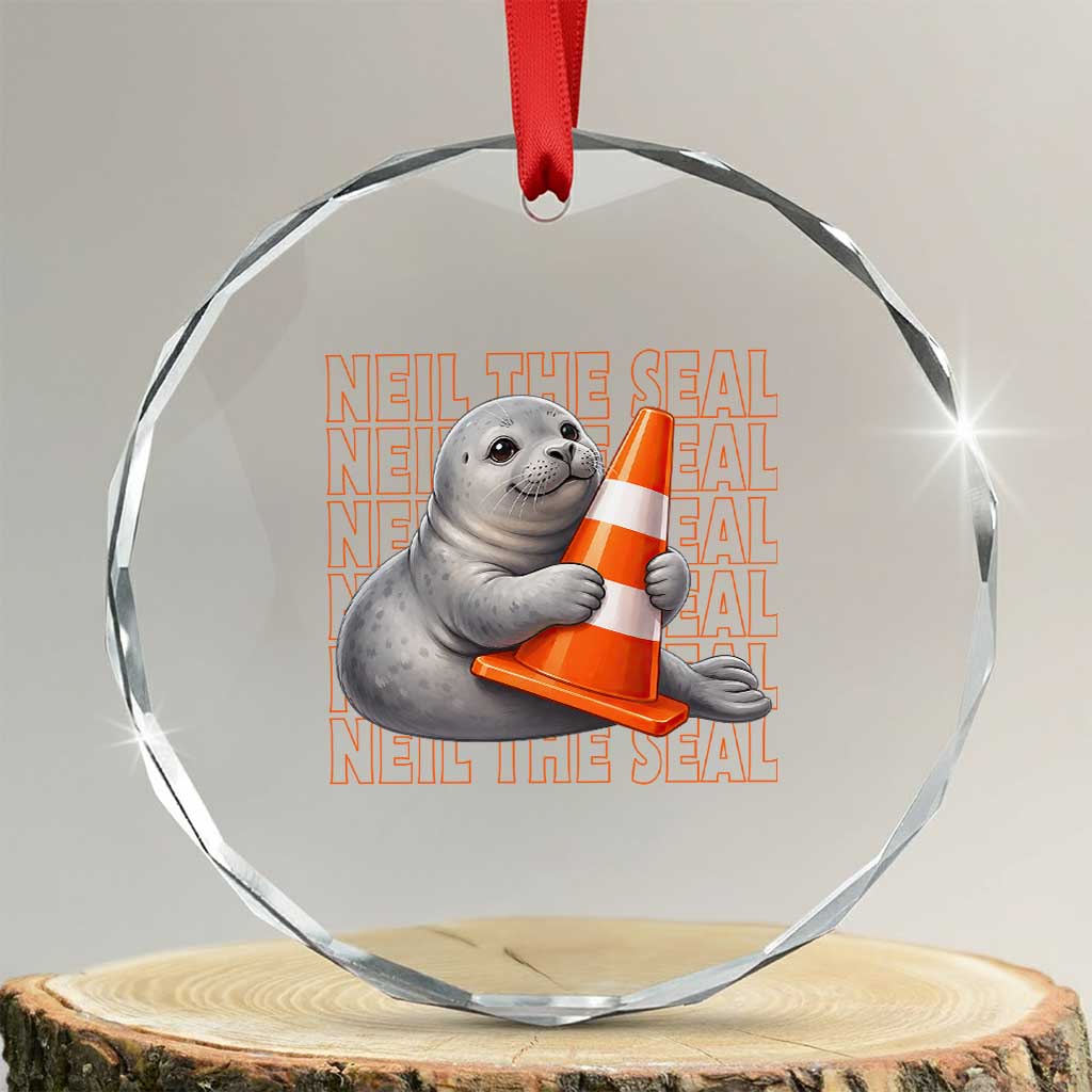 Neil The Seal Groovy Crystal Glass Ornament Retro Vintage Cute Seal Lover Graphic TS12 Transparent Glass 3'' Circle Print Your Wear