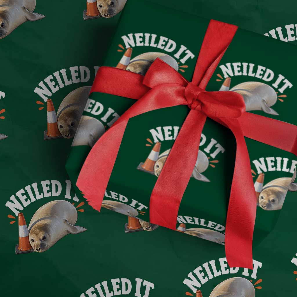 Neil The Seal Nailed It Wrapping Paper Roll Funny Tasmania Elephant Seal Traffic Cone Meme Art TS11 Green Print Your Wear