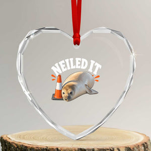 Neil The Seal Nailed It Heart Crystal Glass Ornament Funny Tasmania Elephant Seal Traffic Cone Meme Art TS11 Transparent Glass 3'' Heart Print Your Wear