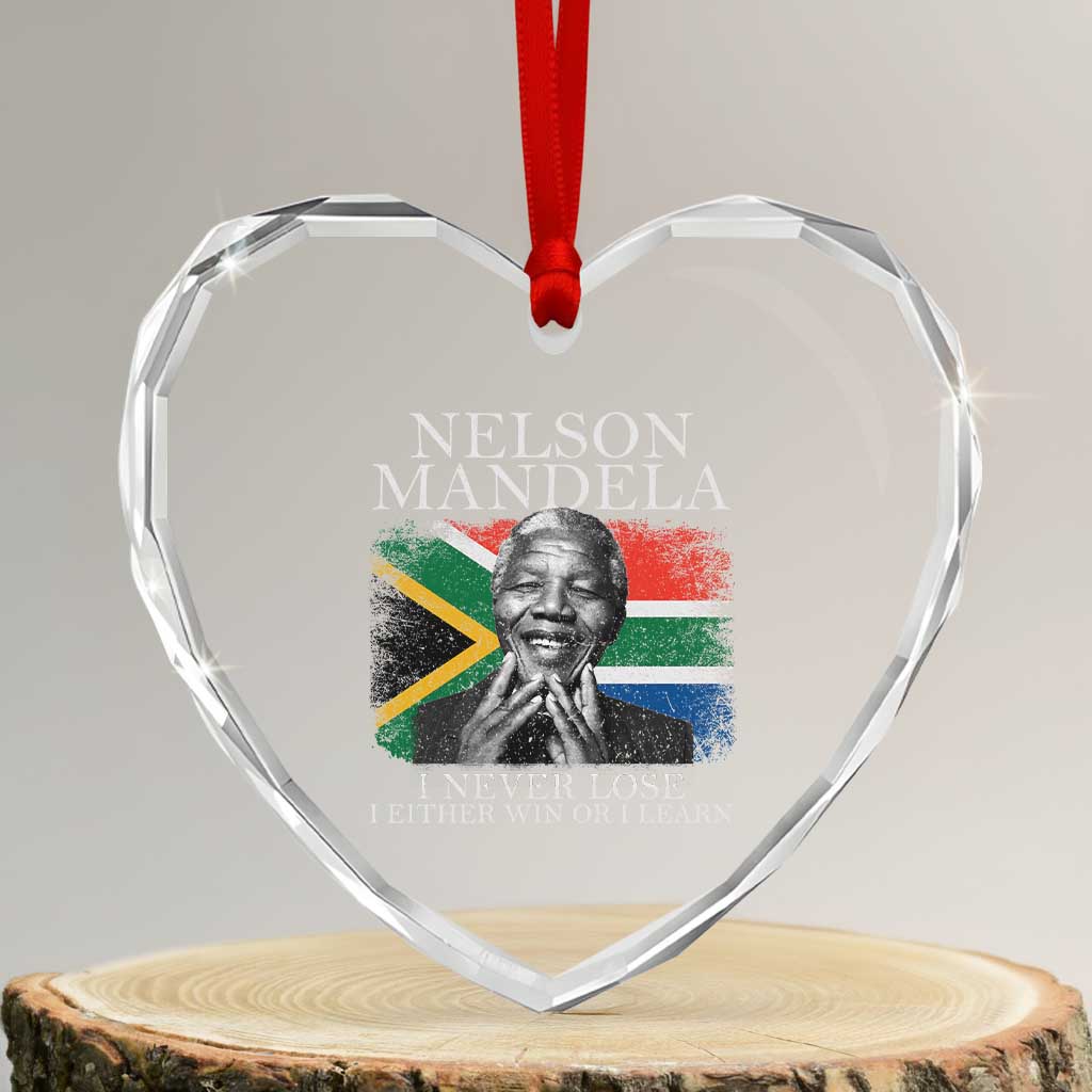 Nelson Mandela Quote Heart Crystal Glass Ornament I Never Lose I Either Win Or I Learn Vintage South African Flag TS11 Transparent Glass 3'' Heart Print Your Wear