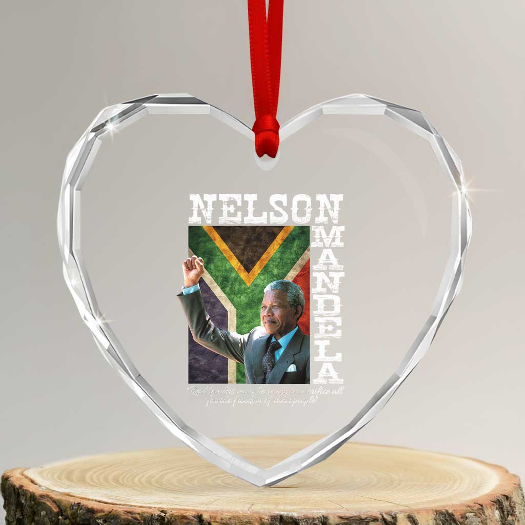Nelson Mandela Quote Heart Crystal Glass Ornament Real Leaders Must Be Ready To Sacrifice All For The Freedom TS11 Transparent Glass 3'' Heart Print Your Wear