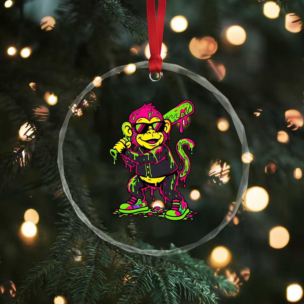 Neon Dripping Monkey Baseball Graphic Crystal Glass Ornament Ball Party Game Day Vibes TS02 Print Your Wear