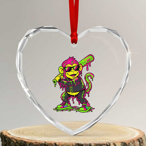 Neon Dripping Monkey Baseball Graphic Heart Crystal Glass Ornament Ball Party Game Day Vibes TS02 Transparent Glass 3'' Heart Print Your Wear