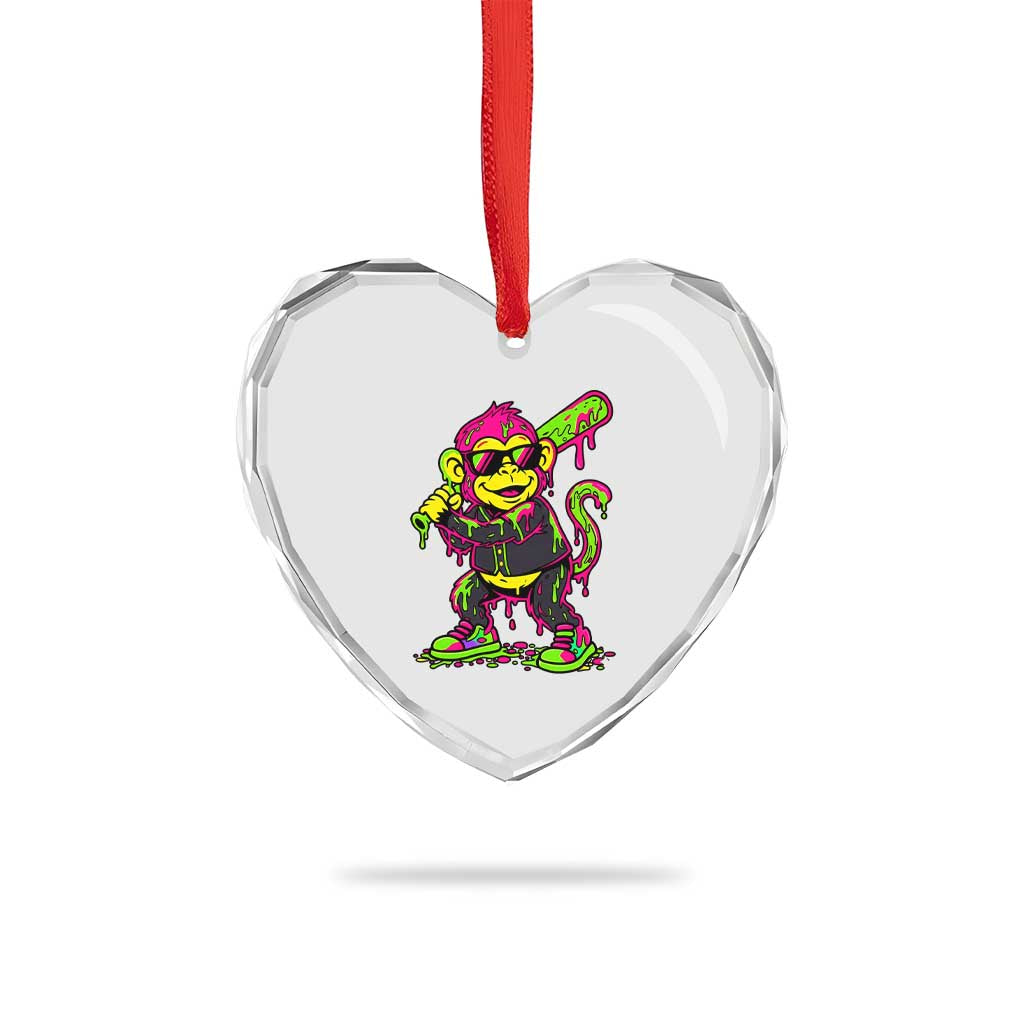 Neon Dripping Monkey Baseball Graphic Heart Crystal Glass Ornament Ball Party Game Day Vibes TS02 Print Your Wear