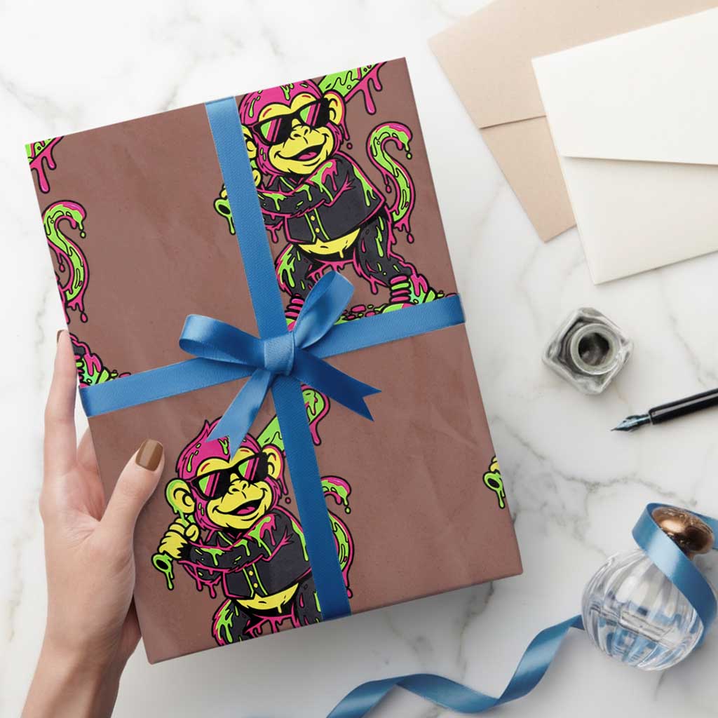 Neon Dripping Monkey Baseball Graphic Wrapping Paper Roll Ball Party Game Day Vibes TS02 Mocha Print Your Wear