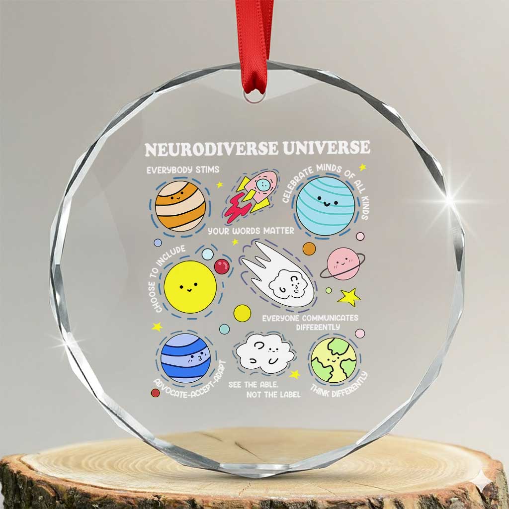 Neurodiverse Universe Crystal Glass Ornament Autism Awareness ADHD ASD Neurodiversity TS02 Transparent Glass 3'' Circle Print Your Wear