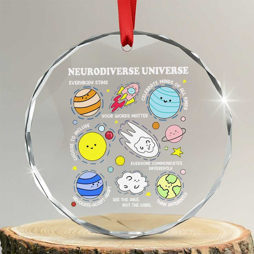 Neurodiverse Universe Crystal Glass Ornament Autism Awareness ADHD ASD Neurodiversity TS02 Transparent Glass 3'' Circle Print Your Wear