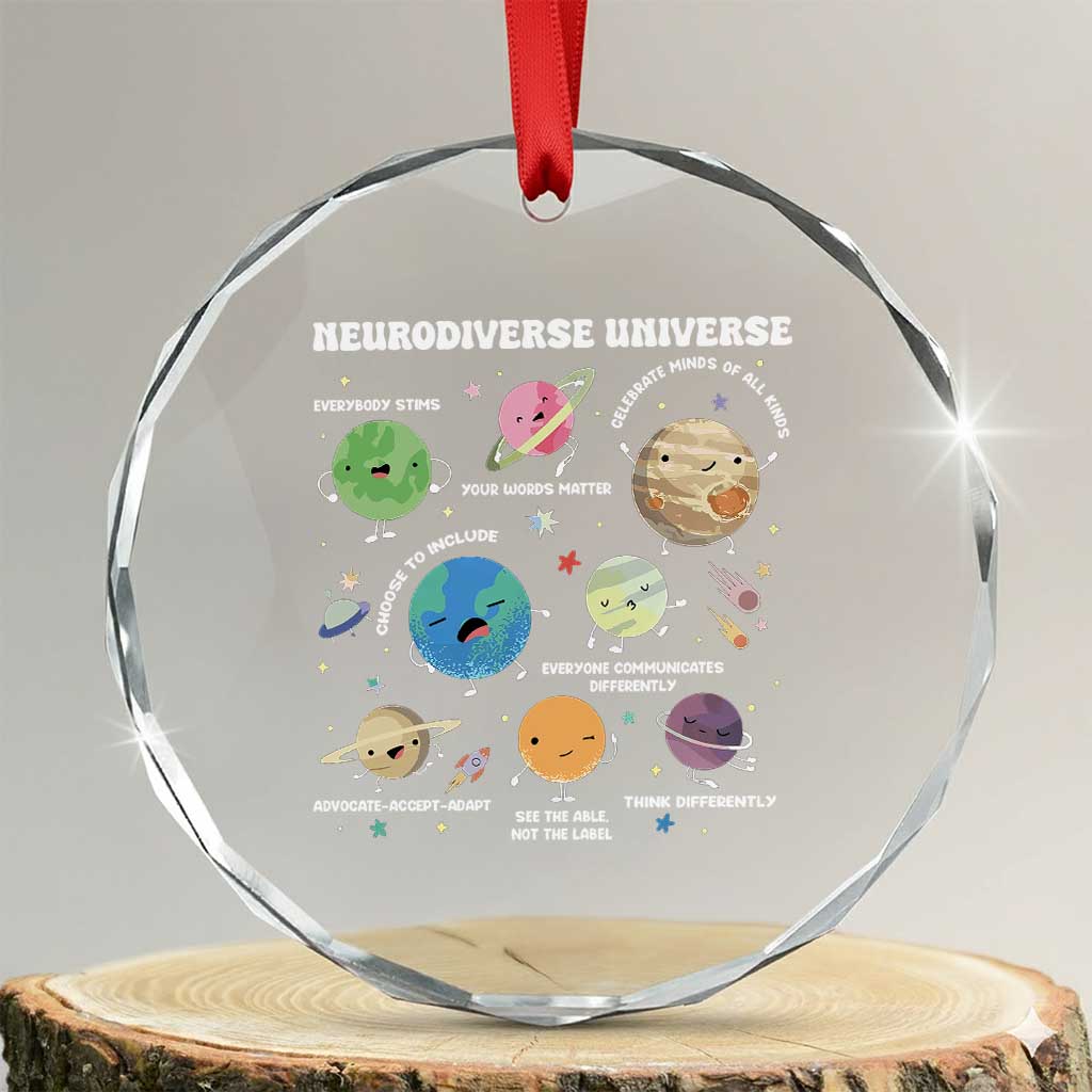 Neurodiverse Universe Crystal Glass Ornament Autism Awareness ASD ADHD Neurodiversity Sped Teacher TS02 Transparent Glass 3'' Circle Print Your Wear