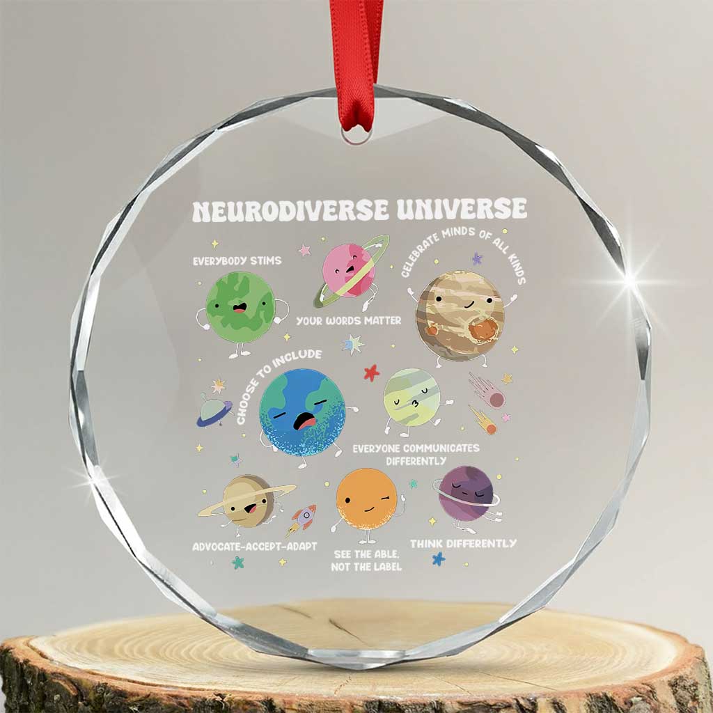 Neurodiverse Universe Crystal Glass Ornament Autism Awareness ASD ADHD Neurodiversity Sped Teacher TS02 Transparent Glass 3'' Circle Print Your Wear