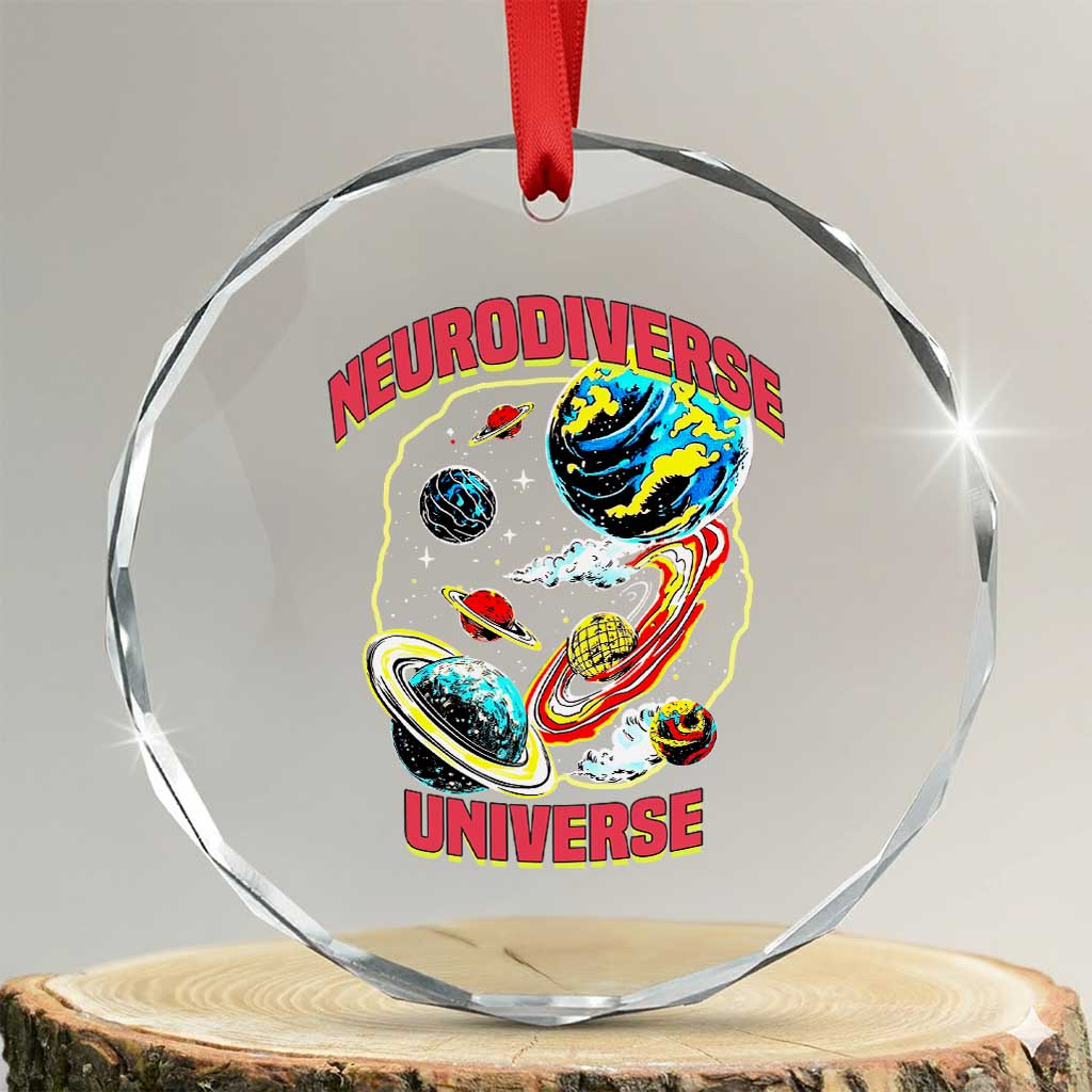 Neurodiverse Universe Crystal Glass Ornament Neurodiversity Embrace ADHD Autism ASD TS02 Transparent Glass 3'' Circle Print Your Wear