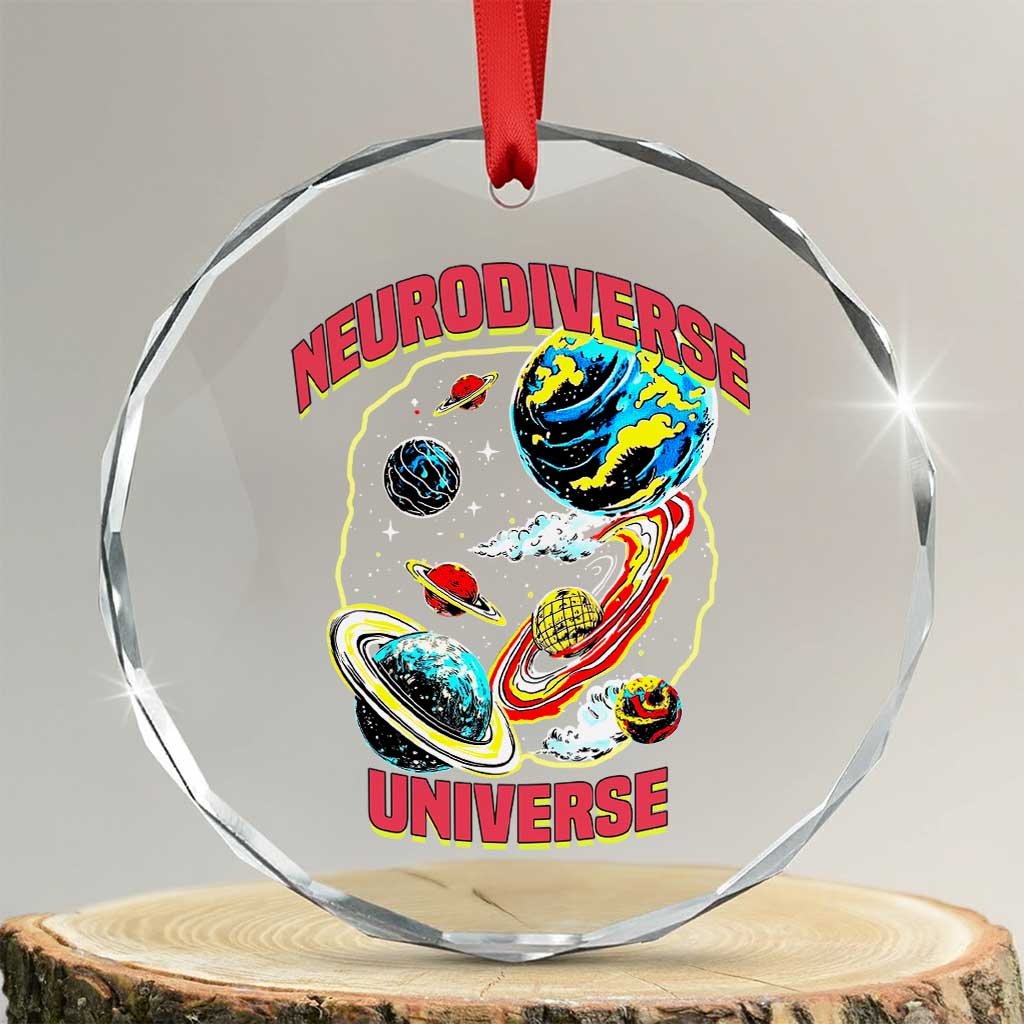 Neurodiverse Universe Crystal Glass Ornament Neurodiversity Embrace ADHD Autism ASD TS02 Transparent Glass 3'' Circle Print Your Wear