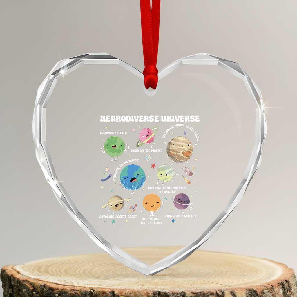 Neurodiverse Universe Heart Crystal Glass Ornament Autism Awareness ASD ADHD Neurodiversity Sped Teacher TS02 Transparent Glass 3'' Heart Print Your Wear