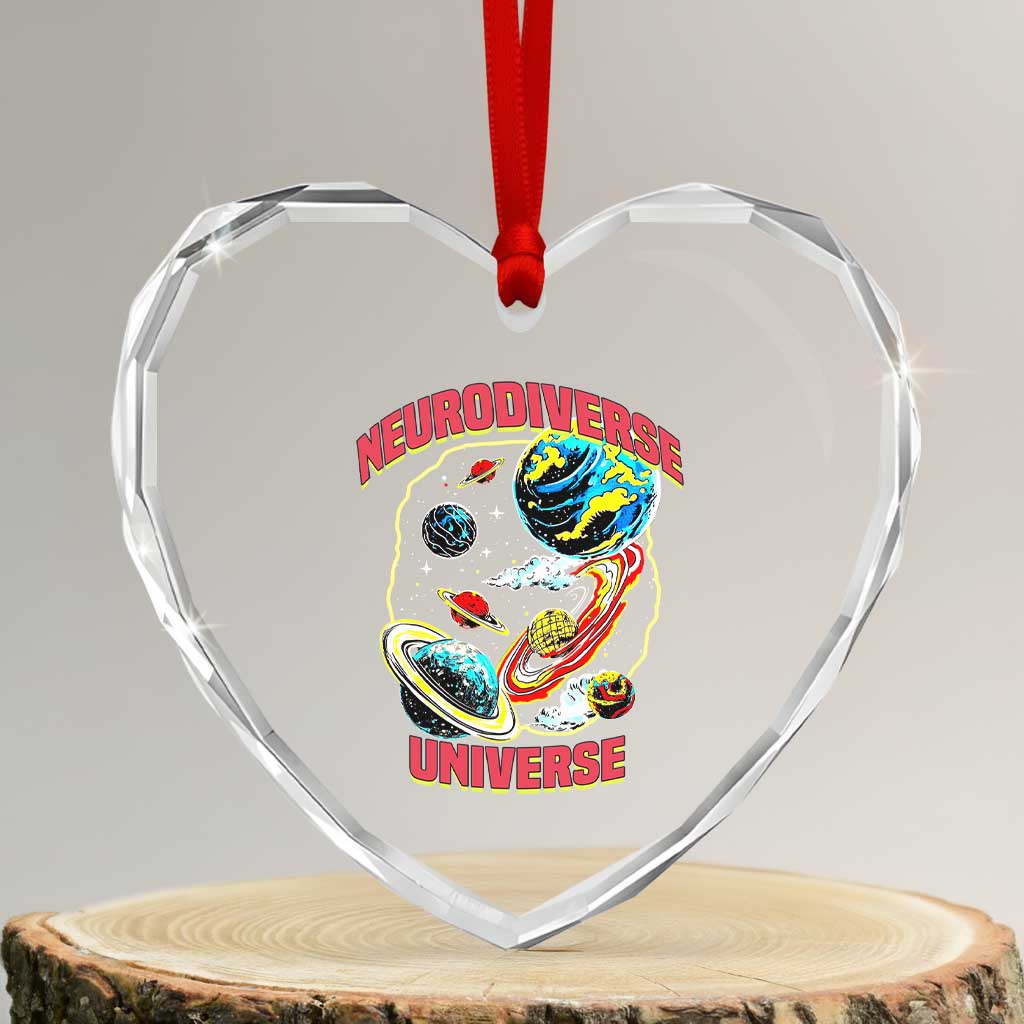 Neurodiverse Universe Heart Crystal Glass Ornament Neurodiversity Embrace ADHD Autism ASD TS02 Transparent Glass 3'' Heart Print Your Wear