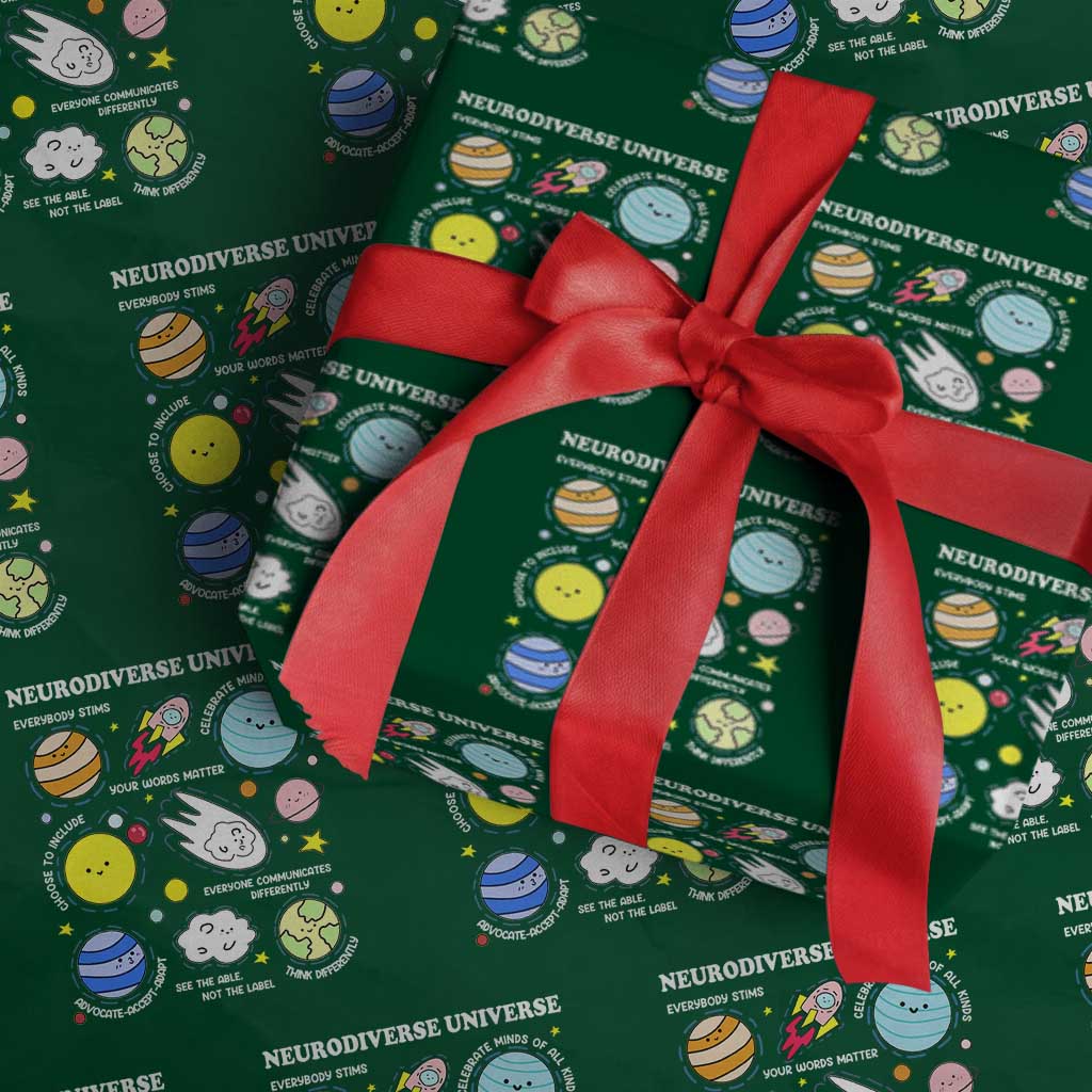 Neurodiverse Universe Wrapping Paper Roll Autism Awareness ADHD ASD Neurodiversity TS02 Green Print Your Wear