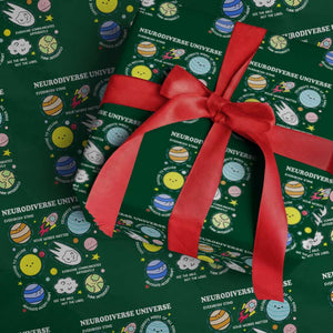 Neurodiverse Universe Wrapping Paper Roll Autism Awareness ADHD ASD Neurodiversity TS02 Green Print Your Wear
