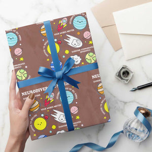 Neurodiverse Universe Wrapping Paper Roll Autism Awareness ADHD ASD Neurodiversity TS02 Mocha Print Your Wear