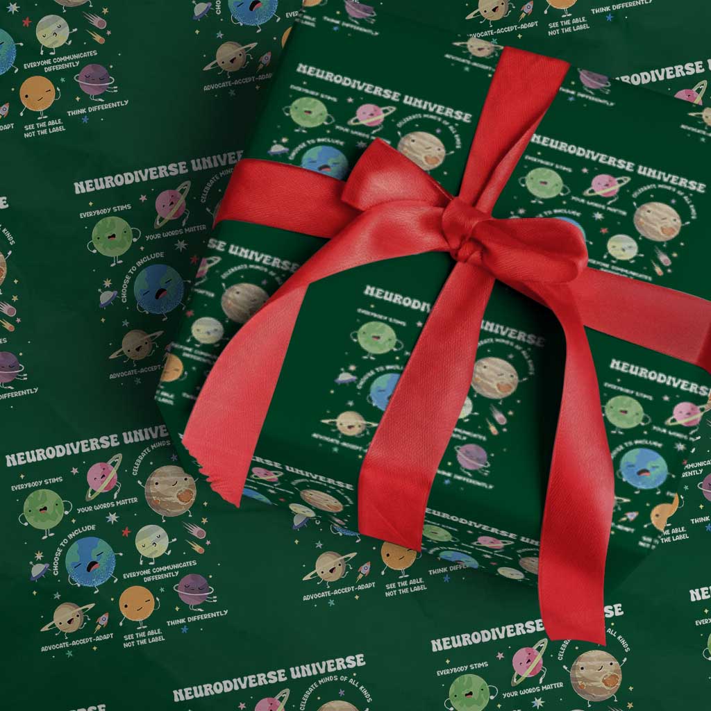 Neurodiverse Universe Wrapping Paper Roll Autism Awareness ASD ADHD Neurodiversity Sped Teacher TS02 Green Print Your Wear