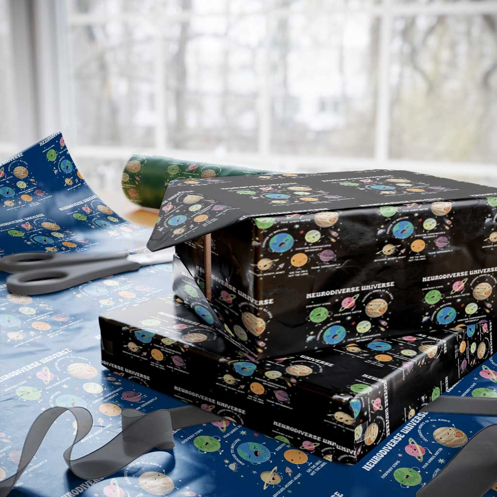 Neurodiverse Universe Wrapping Paper Roll Autism Awareness ASD ADHD Neurodiversity Sped Teacher TS02 Black Print Your Wear