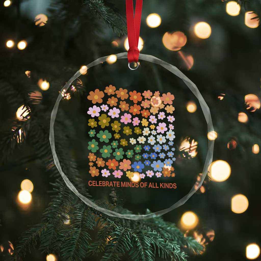 Neurodiversity Boho Floral Crystal Glass Ornament Celebrate Minds of All Kinds Autism ADHD ASD TS02 Print Your Wear