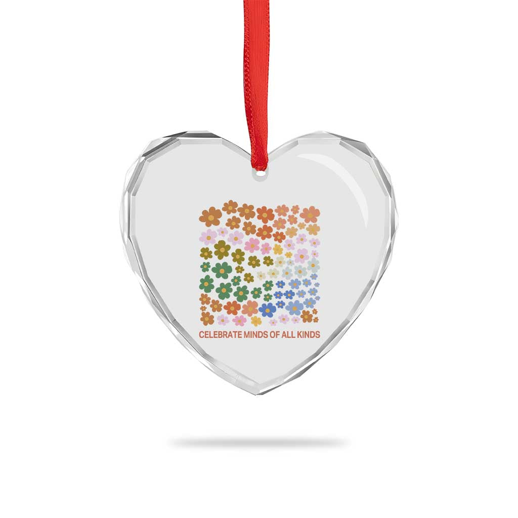 Neurodiversity Boho Floral Heart Crystal Glass Ornament Celebrate Minds of All Kinds Autism ADHD ASD TS02 Print Your Wear