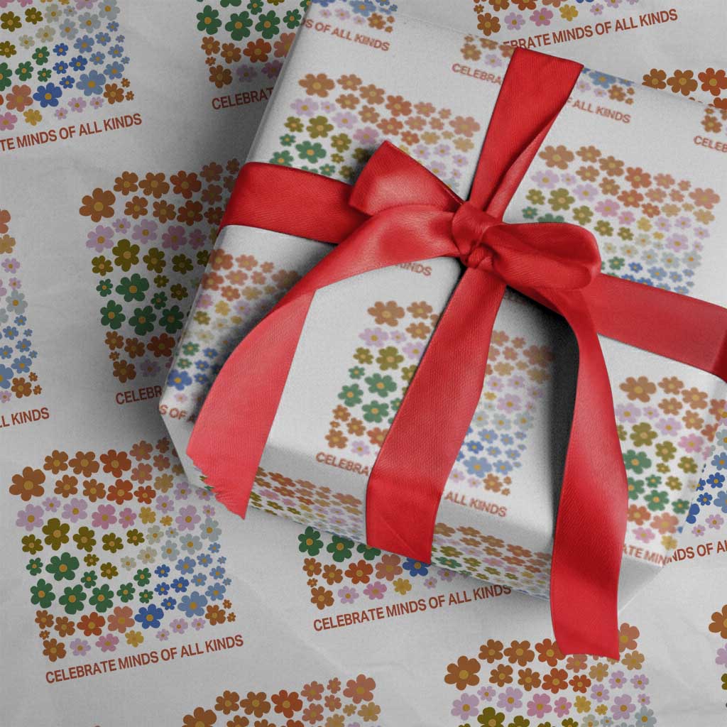 Neurodiversity Boho Floral Wrapping Paper Roll Celebrate Minds of All Kinds Autism ADHD ASD TS02 White Print Your Wear