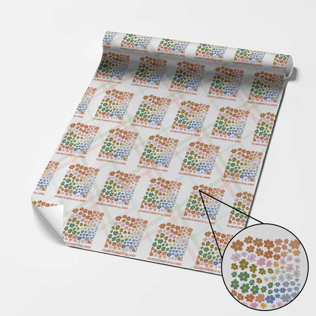 Neurodiversity Boho Floral Wrapping Paper Roll Celebrate Minds of All Kinds Autism ADHD ASD TS02 Christmas Plaid Print Your Wear
