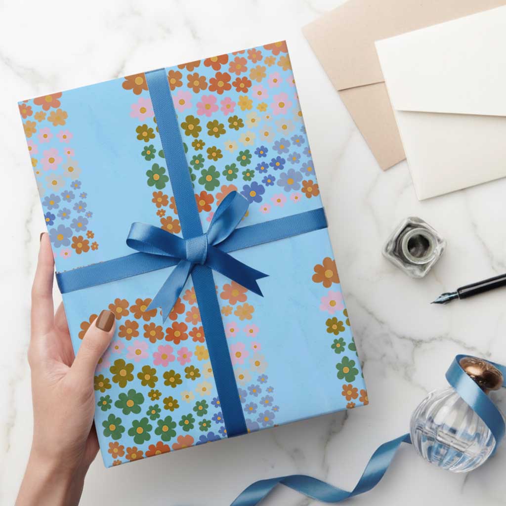 Neurodiversity Boho Floral Wrapping Paper Roll Celebrate Minds of All Kinds Autism ADHD ASD TS02 Light Blue Print Your Wear