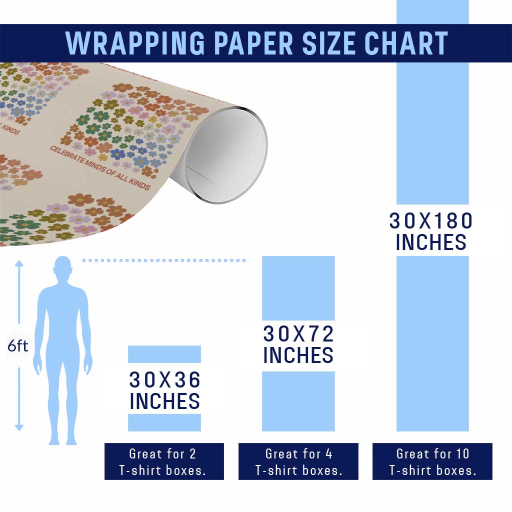 Neurodiversity Boho Floral Wrapping Paper Roll Celebrate Minds of All Kinds Autism ADHD ASD TS02 Print Your Wear