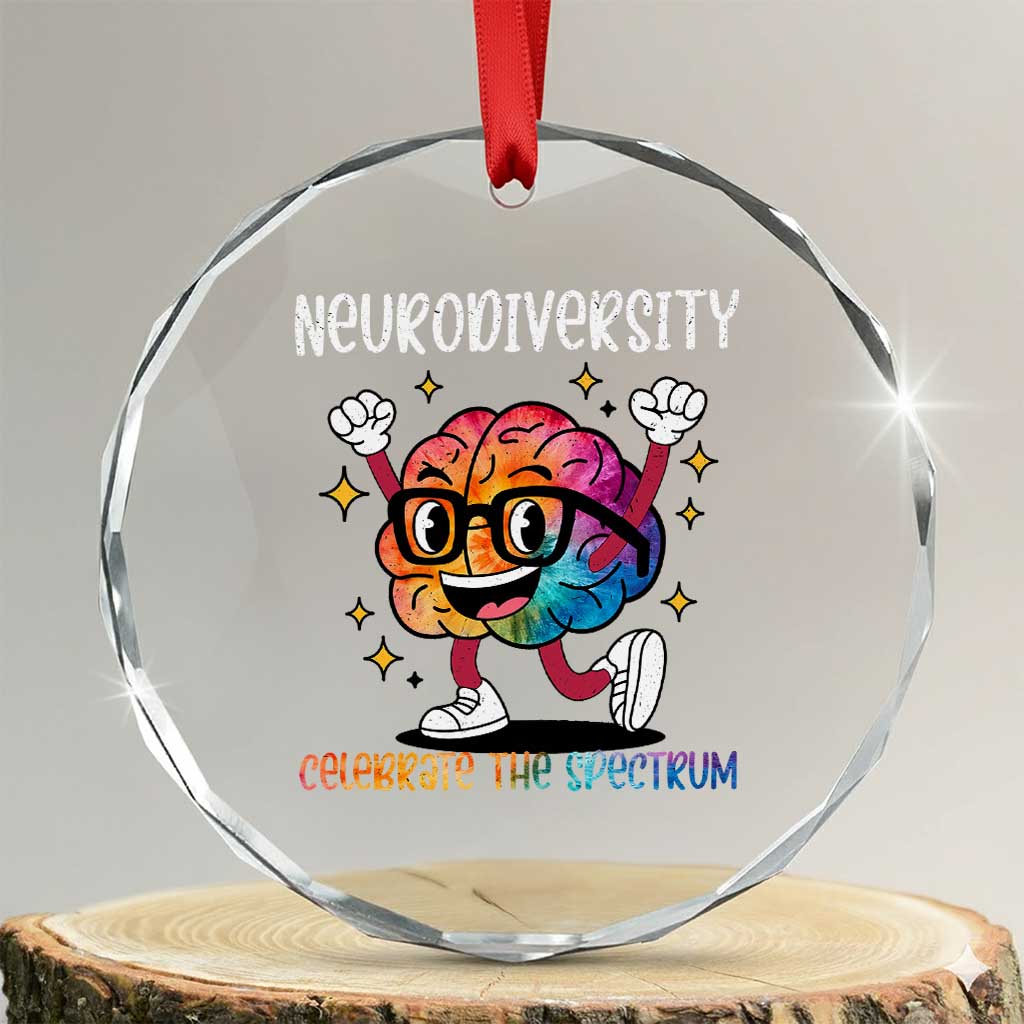Neurodiversity Brain Crystal Glass Ornament Celebrate The Spectrum Autism Acceptance ASD ADHD TS02 Transparent Glass 3'' Circle Print Your Wear