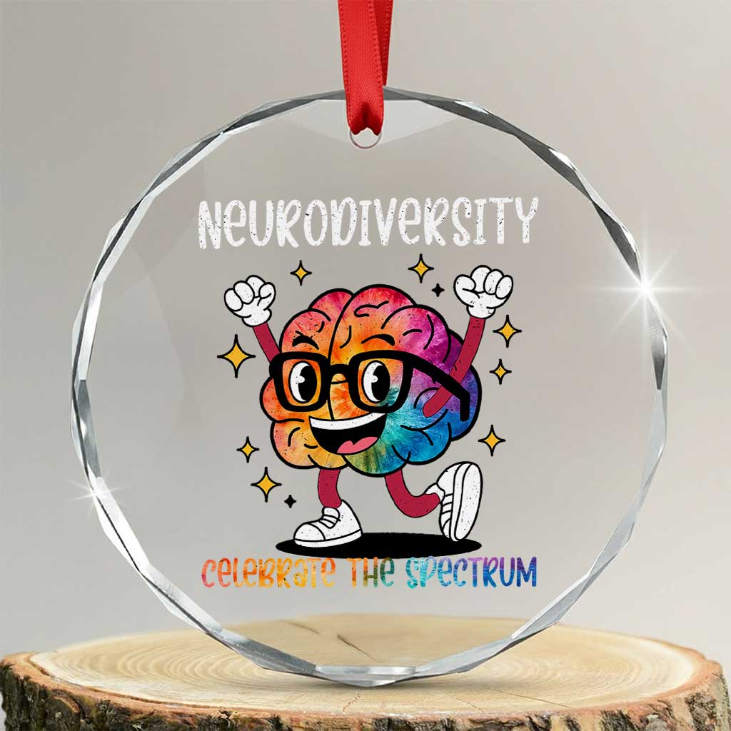 Neurodiversity Brain Crystal Glass Ornament Celebrate The Spectrum Autism Acceptance ASD ADHD TS02 Transparent Glass 3'' Circle Print Your Wear