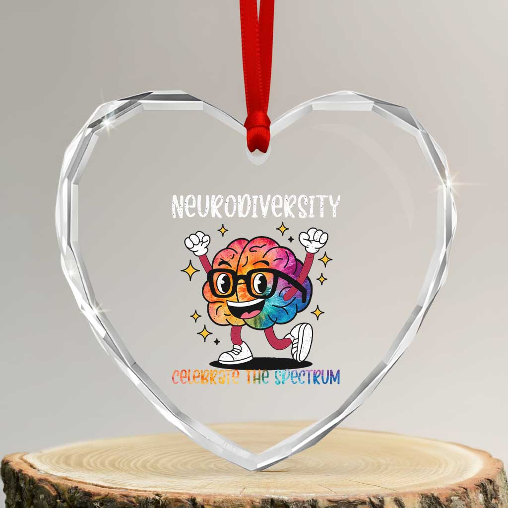 Neurodiversity Brain Heart Crystal Glass Ornament Celebrate The Spectrum Autism Acceptance ASD ADHD TS02 Transparent Glass 3'' Heart Print Your Wear
