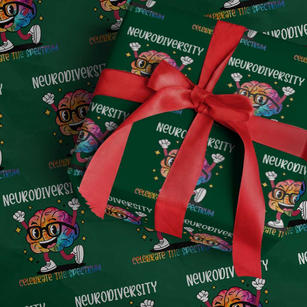 Neurodiversity Brain Wrapping Paper Roll Celebrate The Spectrum Autism Acceptance ASD ADHD TS02 Green Print Your Wear