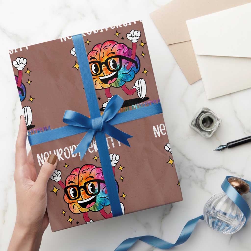 Neurodiversity Brain Wrapping Paper Roll Celebrate The Spectrum Autism Acceptance ASD ADHD TS02 Mocha Print Your Wear