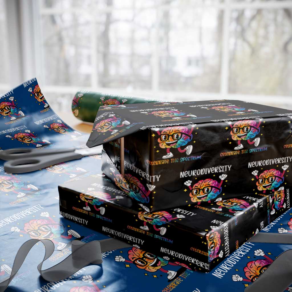 Neurodiversity Brain Wrapping Paper Roll Celebrate The Spectrum Autism Acceptance ASD ADHD TS02 Black Print Your Wear