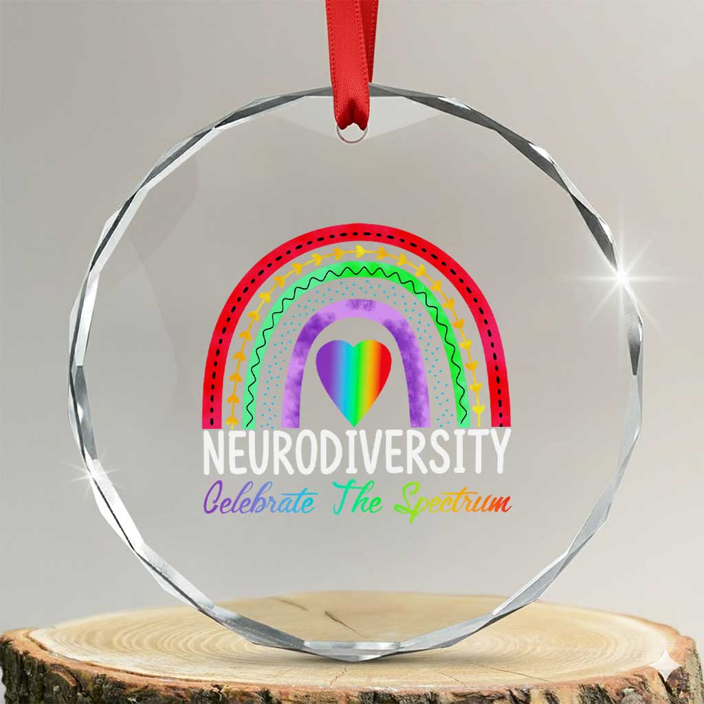 Neurodiversity Crystal Glass Ornament Autism Spectrum ASD ADHD Rainbow Boho TS02 Transparent Glass 3'' Circle Print Your Wear
