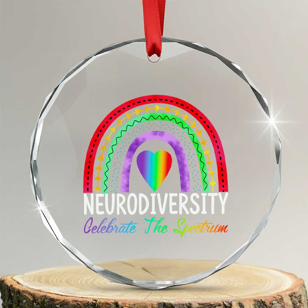 Neurodiversity Crystal Glass Ornament Autism Spectrum ASD ADHD Rainbow Boho TS02 Transparent Glass 3'' Circle Print Your Wear