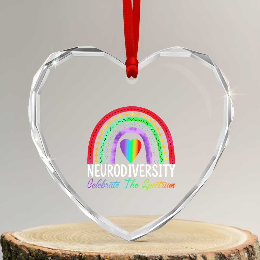 Neurodiversity Heart Crystal Glass Ornament Autism Spectrum ASD ADHD Rainbow Boho TS02 Transparent Glass 3'' Heart Print Your Wear