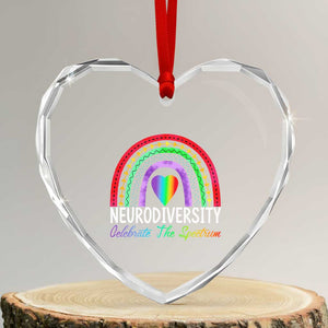 Neurodiversity Heart Crystal Glass Ornament Autism Spectrum ASD ADHD Rainbow Boho TS02 Transparent Glass 3'' Heart Print Your Wear